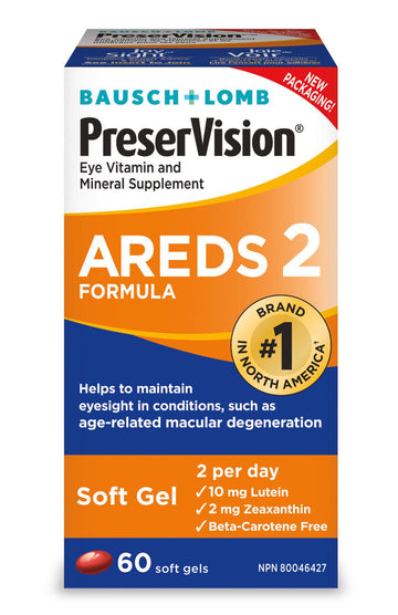 Bausch + Lomb PreserVision AREDS 2 Eye Vitamin & Mineral Supplement Soft Gels, 60 Count Bottle